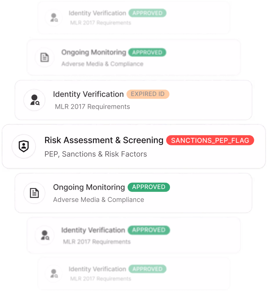 AML Buddy check results: identity verification, sanctions and PEP screening, ongoing monitoring